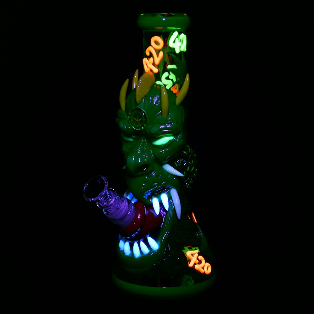 420 Dragon Glow in Dark Beaker Bong - 10IN